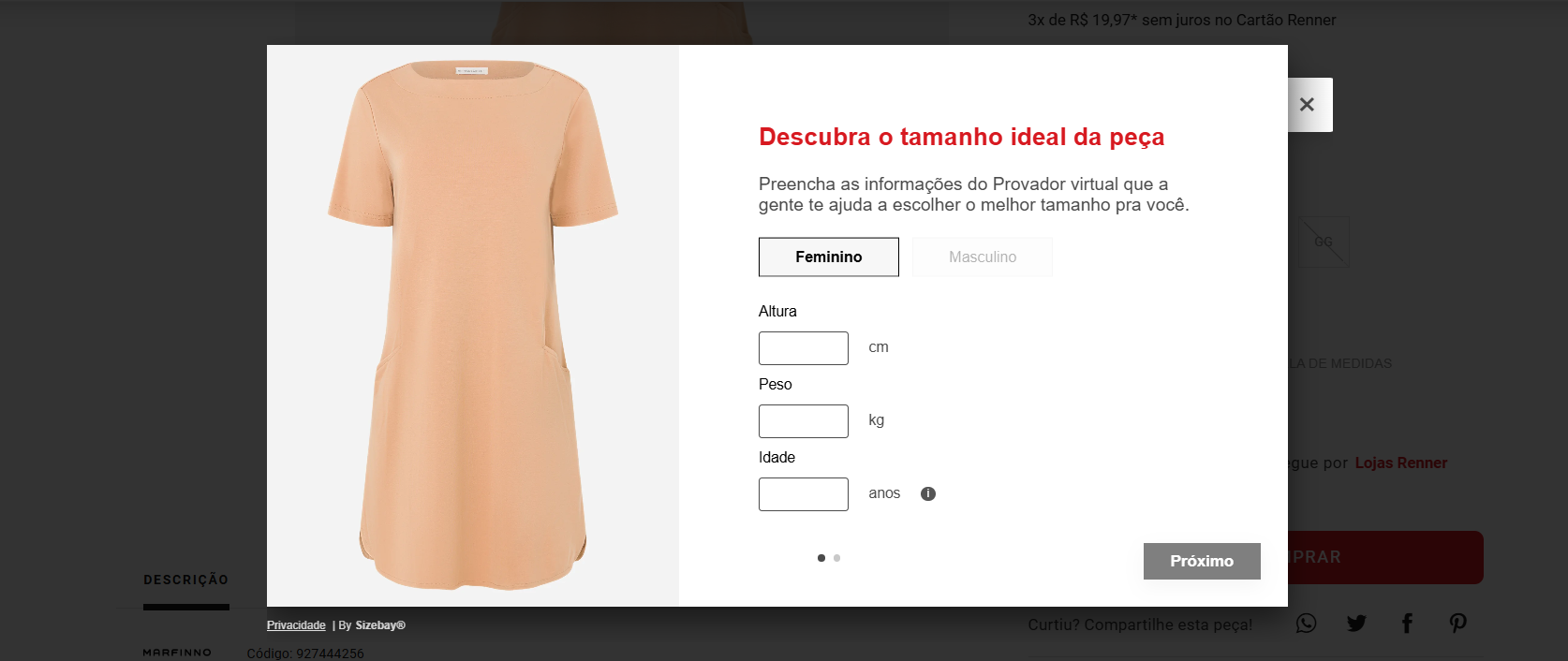 provador virtual loja renner - sizebay